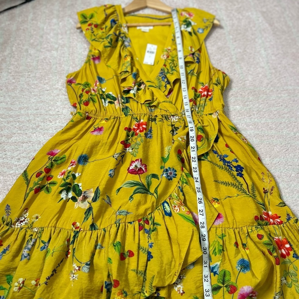 NWT Maeve Yellow Floral Strawberry Faux Wrap Mini Dress Size Large Spring Summer - Picture 11 of 12